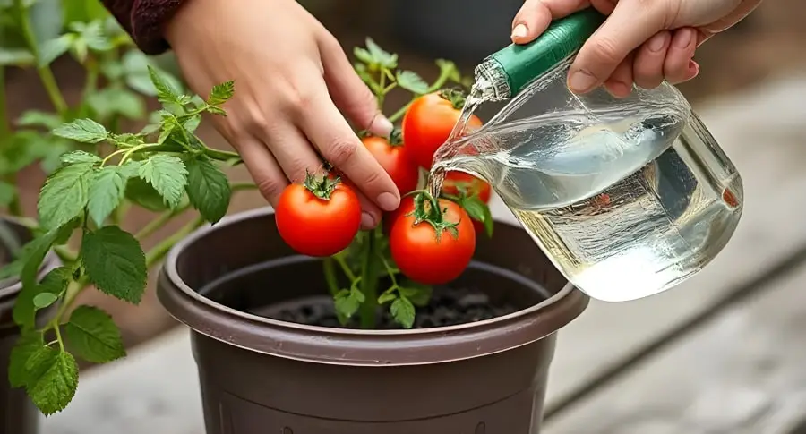 fertilizzanti e acqua per piante di pomodoro
