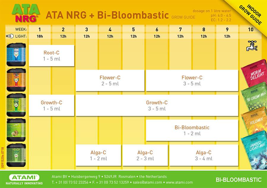 Tabella dosaggi Ata NRG + Bio Bloombastic per uso Indoor